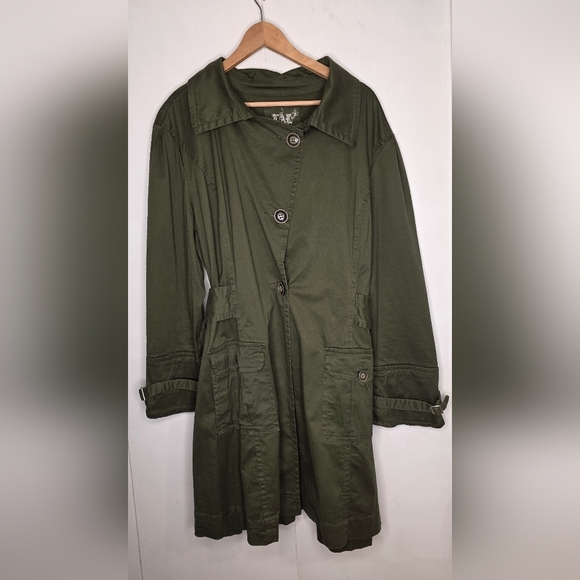 Live A Little 3XL Dark Green khaki Trench Coat - Picture 1 of 8